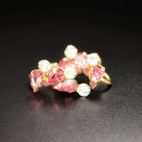Vintage 1/20 12k Gold Filled Star Art Pink White Rhinestone Screw Back Earrings - Picture 4 of 11
